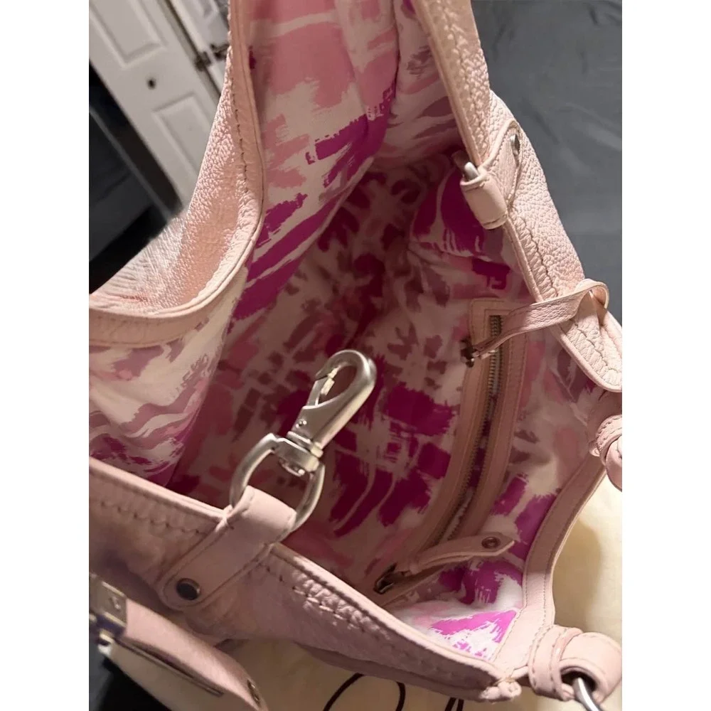 Cole Haan Blush Pink Pebbled Leather Hobo Shoulder Bag Dust Bag Wristlet EUC